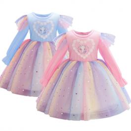 wholesale latest children's unicorn long-sleeved color mesh skirt party wedding girl party dress