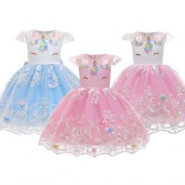 Wholesale hot sale latest children's comfortable high quality cotton short sleeved unicorn print party baby girl dress