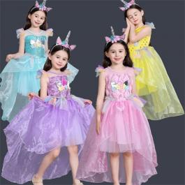 Hot Sale Summer Trendy Embroidery kids Rainbow unicorn girl party night dress flower girls' dresses