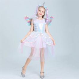 Hot Sale Girls Party Wedding Short Sleeves Princess Kids Unicorn Flower Girls Wedding Clothing Dresses