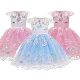 2022 Summer Unicorn Dresses For Girls Embroidery Girl Princess Dresses Lace Kids Clothing Costume evening dresses