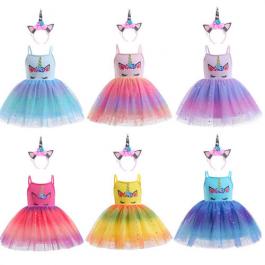 2022 New arrival sleeveless summer strap baby girl unicorn Princess dresses kids girls birthday party unicorn dress