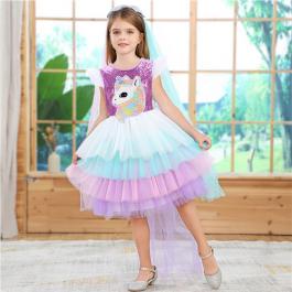 New arrival shorty sleeve tulle unicorn birthday party dresses kids girl unicorn princess dress