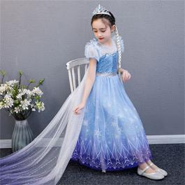 2022 Blue Elsa Girl Party Dress with Cape Halloween Queen Elsa Cosplay Dresses Up for Christmas