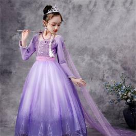 Long sleeve Purple Elsa Kids Girl Party Dress with Cape Halloween Queen Elsa Cosplay Dresses Up for Christmas