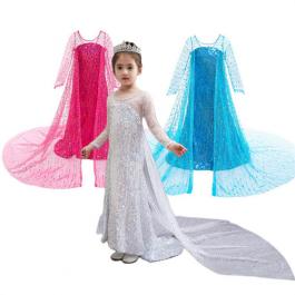 Amazon Hot Sale Sequins Snow Queen Elsa Cosplay Costume with cape Halloween Princess Girl Birthday Party Dress