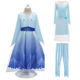 Hot sale Snow Queen Elsa 3 pcs girl clothing set cloak+pants+dress