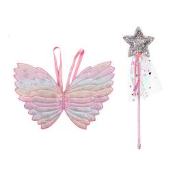 Hot sale rainbow color baby girls butterfly cosplay wing with stick set kids play game wings