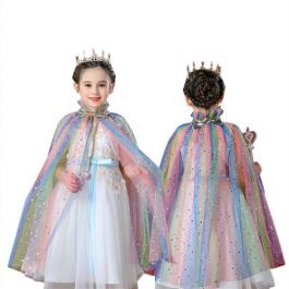 Hot sale stat sequined children tulle capes for Halloween Christmas Kids girls princess cape cloak