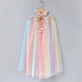 Hot sale sequin children cloak for Halloween Christmas kids girl cosplay tulle long cape