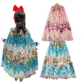 Amazon hot sale Kids girl Sequined Capes Children Party Cloak for Halloween Christmas