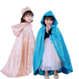 Hot Sale Sequin Hoodie Kids Girl Cloak Cape with Crown for Halloween Christmas
