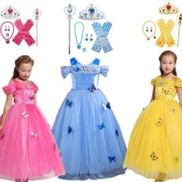Halloween TV & movie Costume Applique Butterfly Princess Party Dresses Cosplay Dress up For Kids Girls