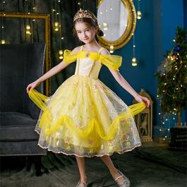  Embroidery Off Shoulder Kids Girl TV movie Beauty and the Beast Cosplay Costumes Party Fancy Dress