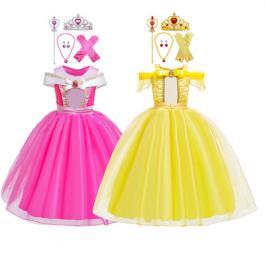TV movie Costume Cosplay Aurora Princess Ball Gown Christmas kids costume Beauty And The Beast Princess girls Dress up