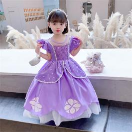 Flutter Sleeve Kids Girl Little Princess Sofia Cosplay Costumes for Halloween Christmas Birthday Party Dress