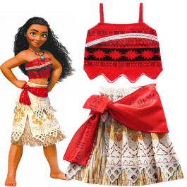 Summer Three Piece Sets Moana Princess Dress For Girls Vaiana Halloween Cosplay Costume For Kids Party Dress