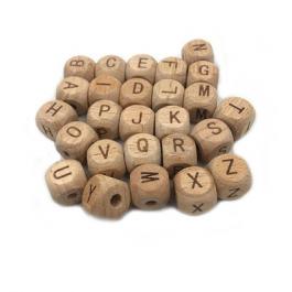 Custom 12 mm Beech Wood Cube English Letter Beads Natural Wooden Beads For DIY Jewelry Making