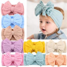 Oversize Bow Elastic Baby Turban Hairband Girls Kids Ribbed Knitted Bowknot Headband Infant Baby Girl Hairband Turban