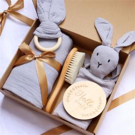 5Pcs baby shower gift set muslin cotton swaddle blanket comfort blanket batch brush set new born baby gift sets