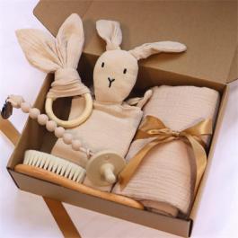 Baby Lovey Comforter Toy Muslin Security Blanket Gift Set Custom Solid Bamboo Cotton Baby Muslin Swaddle Blanket Set