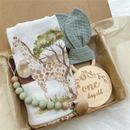 Cute Teether Muslin Swaddle With Turban Baby Shower Gift Milestone And Unisex Swaddle Wrap Headband Gift Set