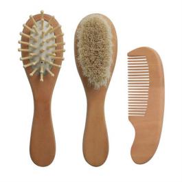 Amazon Hot Sale Newborn Baby Wool Brush Cute Baby Wood Hair Brush Wooden Baby Brush And Comb Set