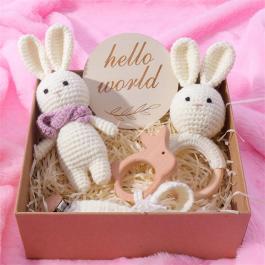 Wool Hand-made Cute Bunny Baby Rattles Toys And Animal Pacifier Chain Clip For Newborn Baby Toy Gift Sets
