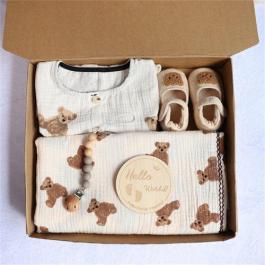 Customized 5 Pcs/Set Shower Baby Gift Set Muslin Blanket And Baby Shoes Baby Clothes Gift Set