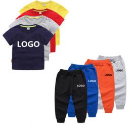 short sleeve solid color cotton kids boutique clothing sets clothes boys sweatsuit set