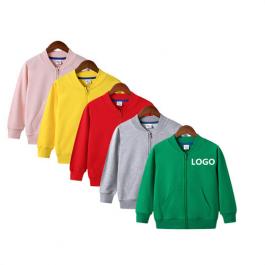 Autumn Spring long sleeve solid color custom logo print zipper coat kids boy sport wear jacket
