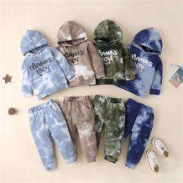 Children 100% Cotton Tie Dye Color Top Long Sleeve 2 Piece Hooded Boy