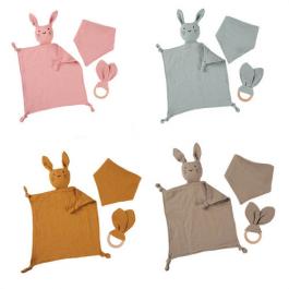 Baby Bibs +Security Blanket + Teething Rings Muslin Comforter Blanket Toys For Baby Sleep