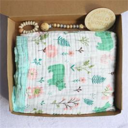 110*110 Muslin Baby Swaddle Blanket Pacifier Chain And Milestone Baby Blanket Gift Set