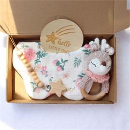 baby gift box set muslin bibs ring toys pacifier clip set for newborn baby