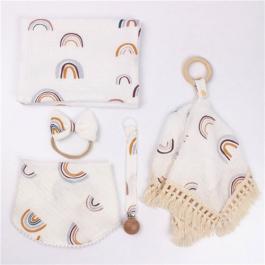 5 Pcs/ set Baby Bib Bamboo Cotton Baby Comforter Toy Feeding Baby Gift Set Newborn