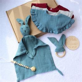 Ruffled Bib Baby Bag Blanket Star Soft Comfort Towel Neonatal Gift Set
