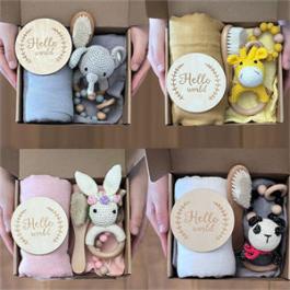 6 pcs/set Bamboo Baby Comforter Toy Sets Crochet Rattle Teether Baby Gift Sets Newborn