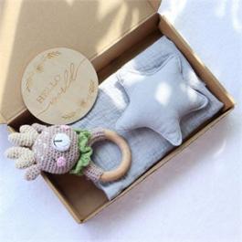 Comfort Towel Knitted Toys Milestone Wood Card Newborn Gift Set Toys