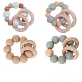 DIY Baby Silicone Beads Teether Bracelet Toys Wooden Teether Ring