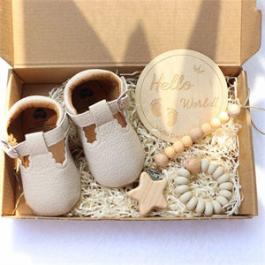 Baby Shoes And Pacifier Chain Baby Wooden Teether Birthday Gift Sets For Baby