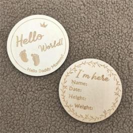 Custom 10cm Hello world Wooden Milestone Cards