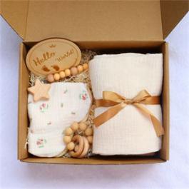 5-Piece Bib Set Pacifier Chain Comfort Bracelet Baby Gift Sets Newborn Box Blanket 
