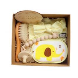 Neonatal Hair Band Wool Brush Silicone Pacifier Chain Baby Gift Box Milestone Custom Baby Shower Gift Set