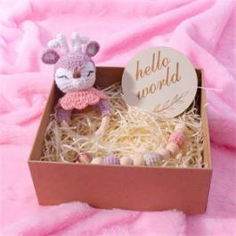 Custom Crochet Animal Bunny Baby Chew Toy Teether DIY Knitted Wooden Rattle Baby Toys